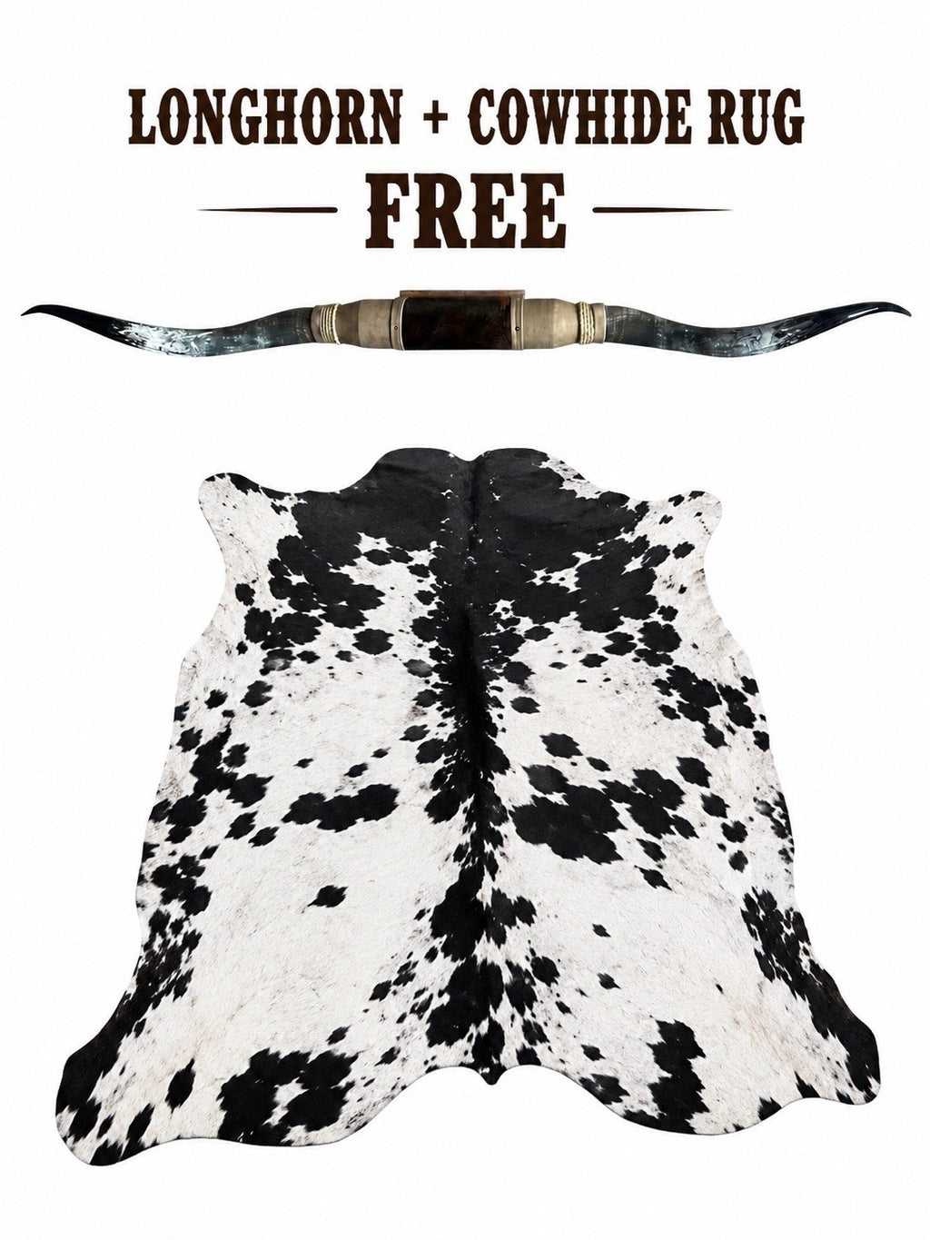 Genuine LONGHORN Wall Mount 69” Wide + FREE Cowhide Rug Rustic Luxury Decor