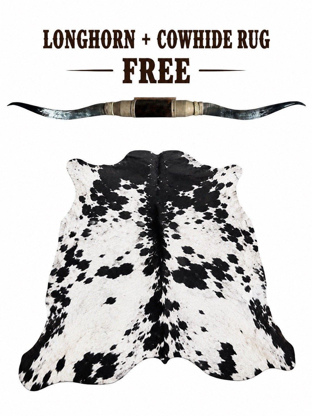 Genuine LONGHORN Wall Mount 69” Wide + FREE Cowhide Rug Rustic Luxury Decor