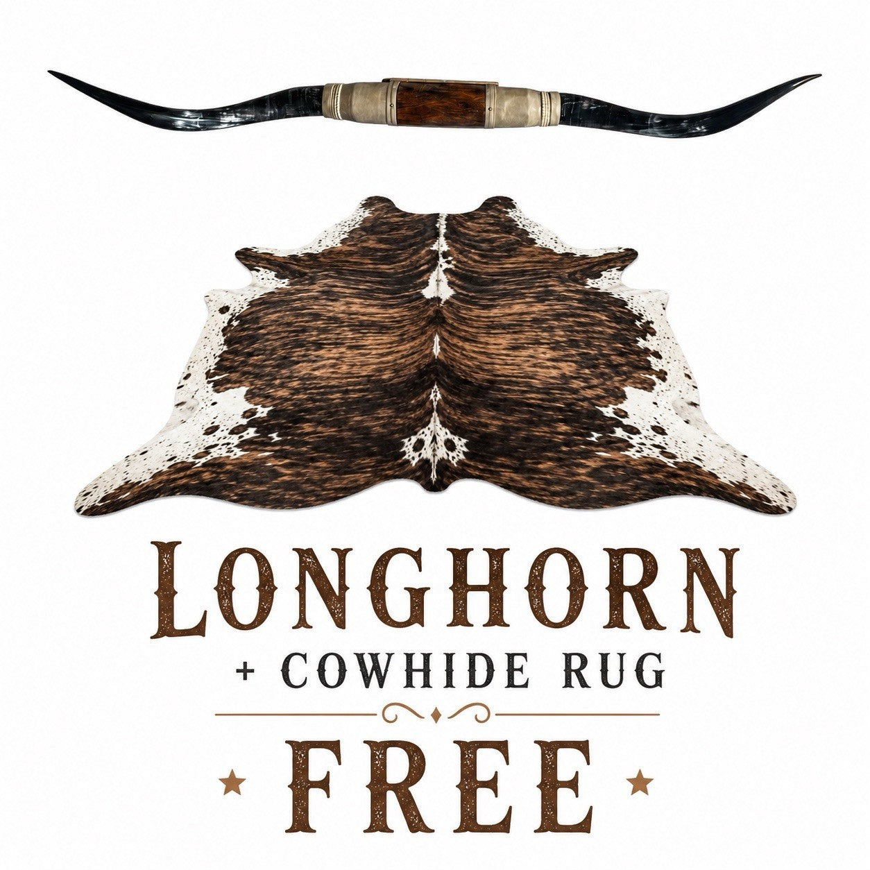 Genuine 68” Texas LONGHORN Wall Mount + Cowhide Rug INCLUDED Western Ranch Decor