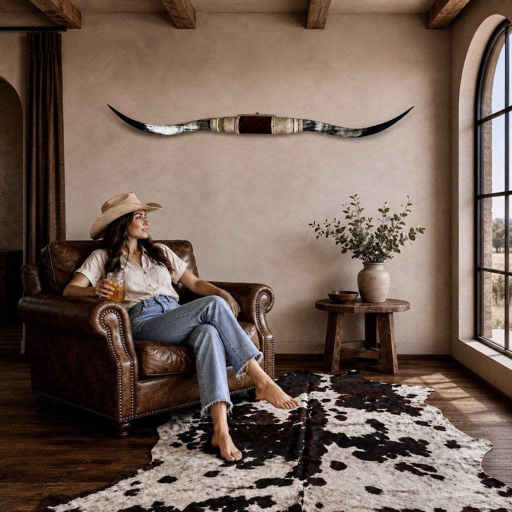 LONGHORN Wall Decor 64” Wide + FREE Cowhide Rug Gift Ranch Decor