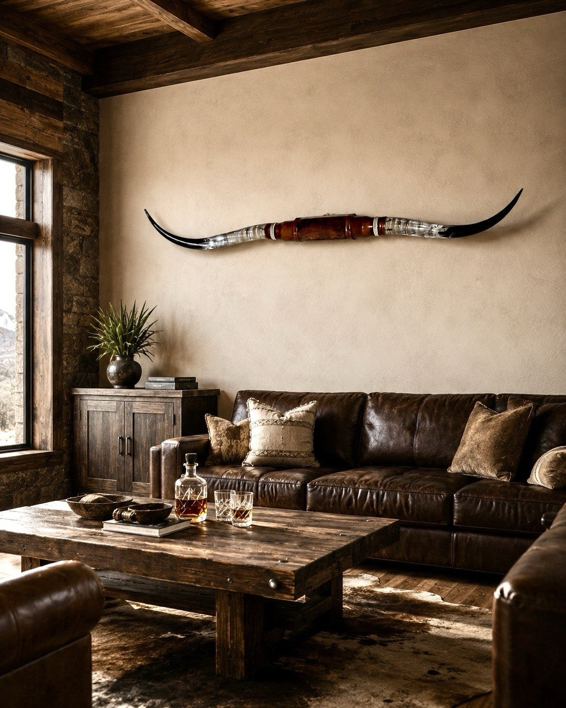 MOUNTED STEER HORNS 72 Inches wide LONGHORN POLISHED MOUNT BULL COW