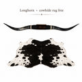 MOUNTED STEER HORNS 66” Wide LONGHORN POLISHED MOUNT + Cowhide Rug Included