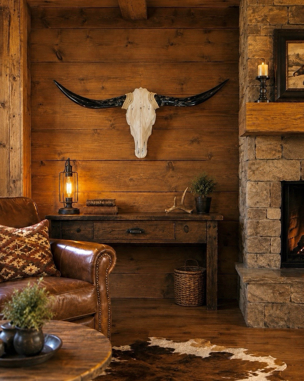 Longhorn Skull 52 Inches Wide Mounted Bull Horn Wall Decor Ranch Cabin