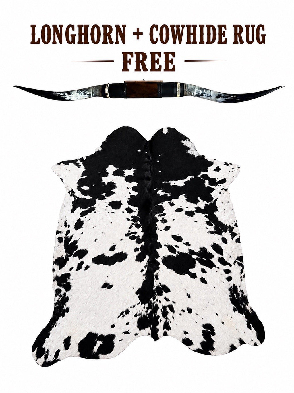 Genuine LONGHORN Wall Art 63” Wide + FREE Cowhide Rug Western Home Decor