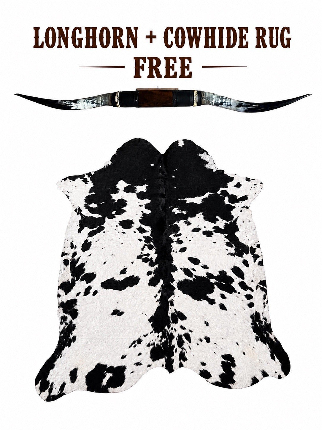 Genuine LONGHORN Wall Art 63” Wide + FREE Cowhide Rug Western Home Decor