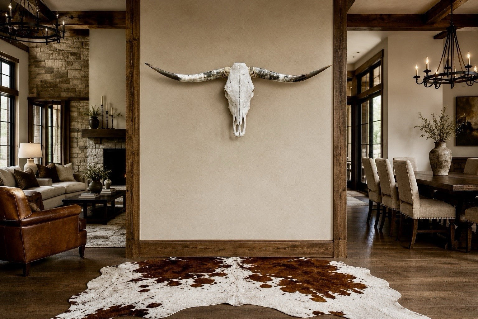 Longhorn Skull 4-4.5 Ft Wide Mounted Bull Horn Cow Head + Cowhide Included