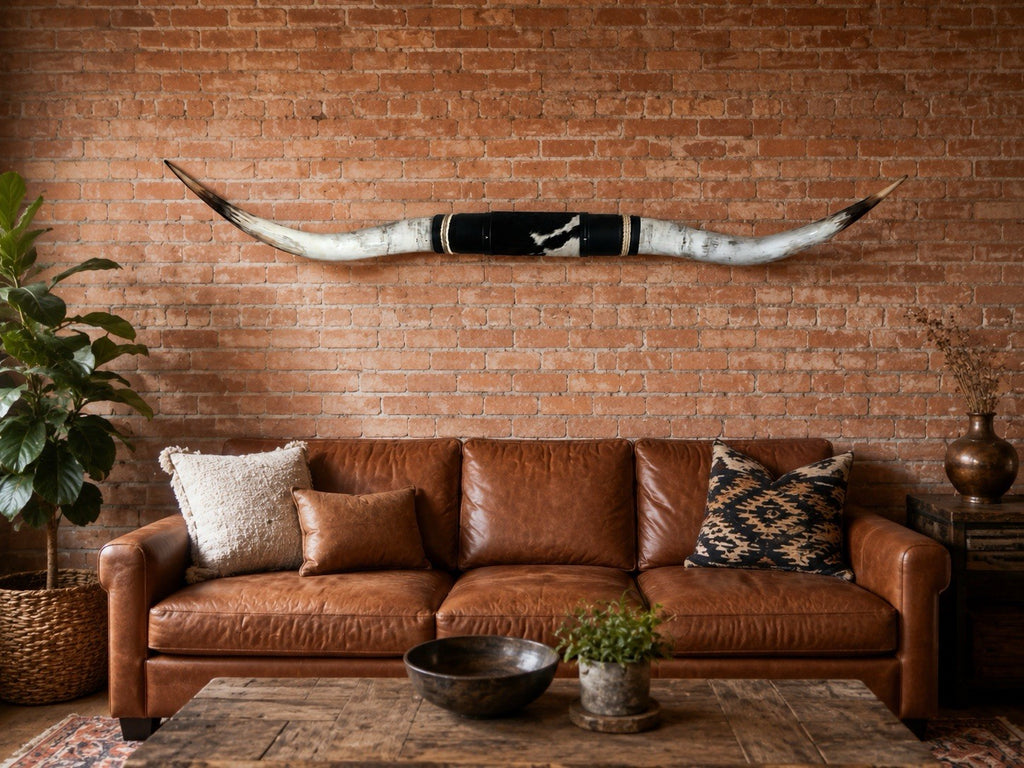 MOUNTED STEER HORNS 66 in Wide Longhorn Polished Western Decor