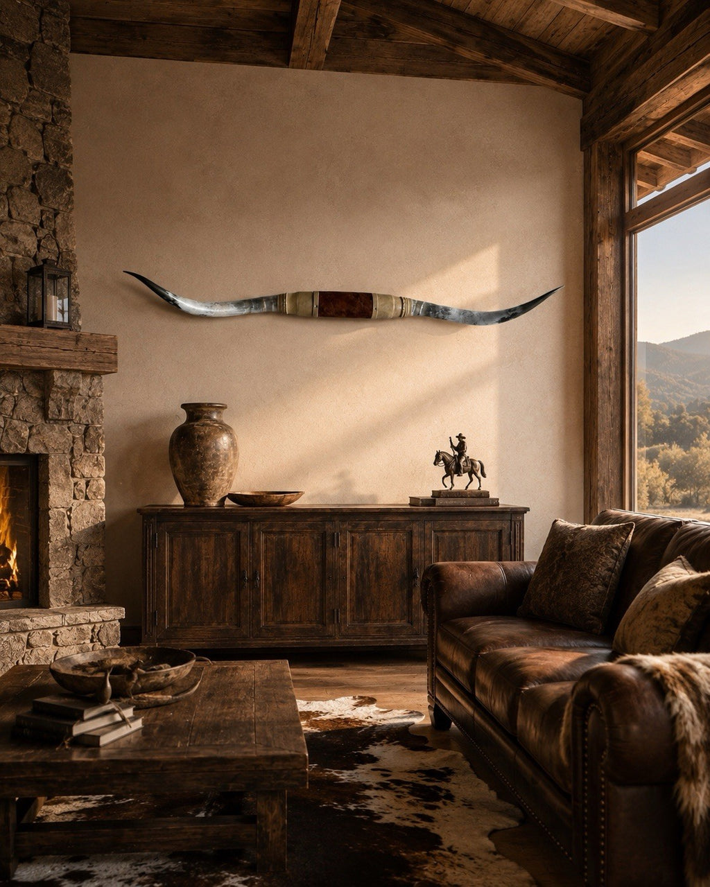 MOUNTED STEER HORNS 70 Inches wide LONGHORN POLISHED MOUNT BULL COW