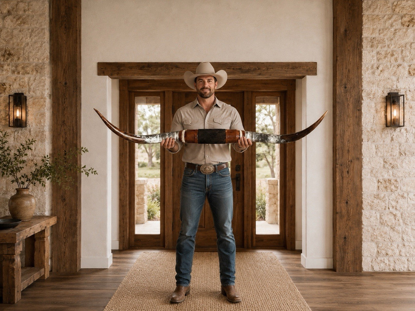 MOUNTED STEER HORNS 61 Inches wide LONGHORN POLISHED MOUNT BULL COW
