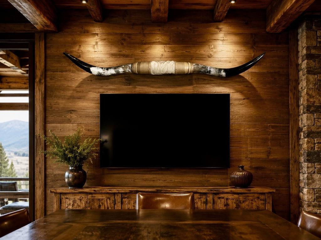 GENUINE LONGHORN 64”  Wide Mounted Steer Horns Western Ranch Decor