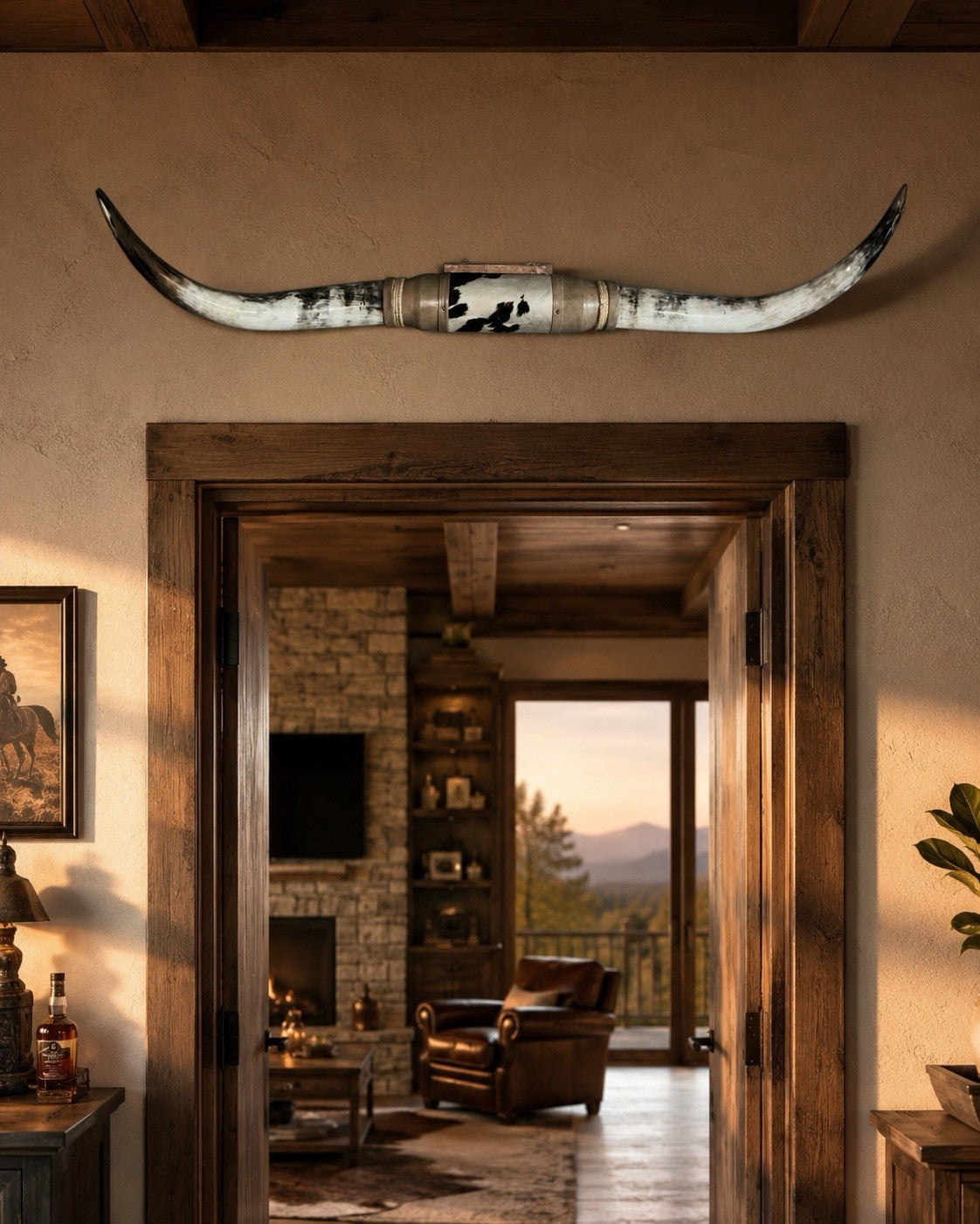 MOUNTED STEER HORNS 63 in Wide Longhorn Polished Western Decor