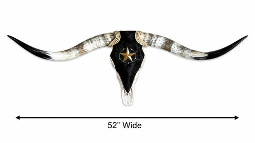 Longhorn Skull, 52” Wide – Black Cowhide & Western Star Wall Decor