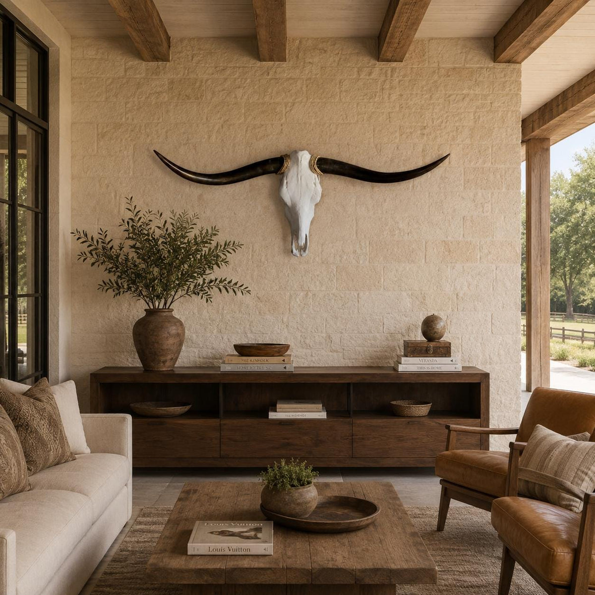 Longhorn Skull Wall Decor, 47” Wide – Dark Sweeping Horns, Modern Western Decor