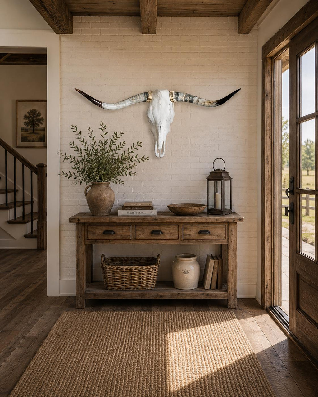 Longhorn Skull Wall Decor, 44” Wide – Natural Horns, Rustic Western Wall Decor