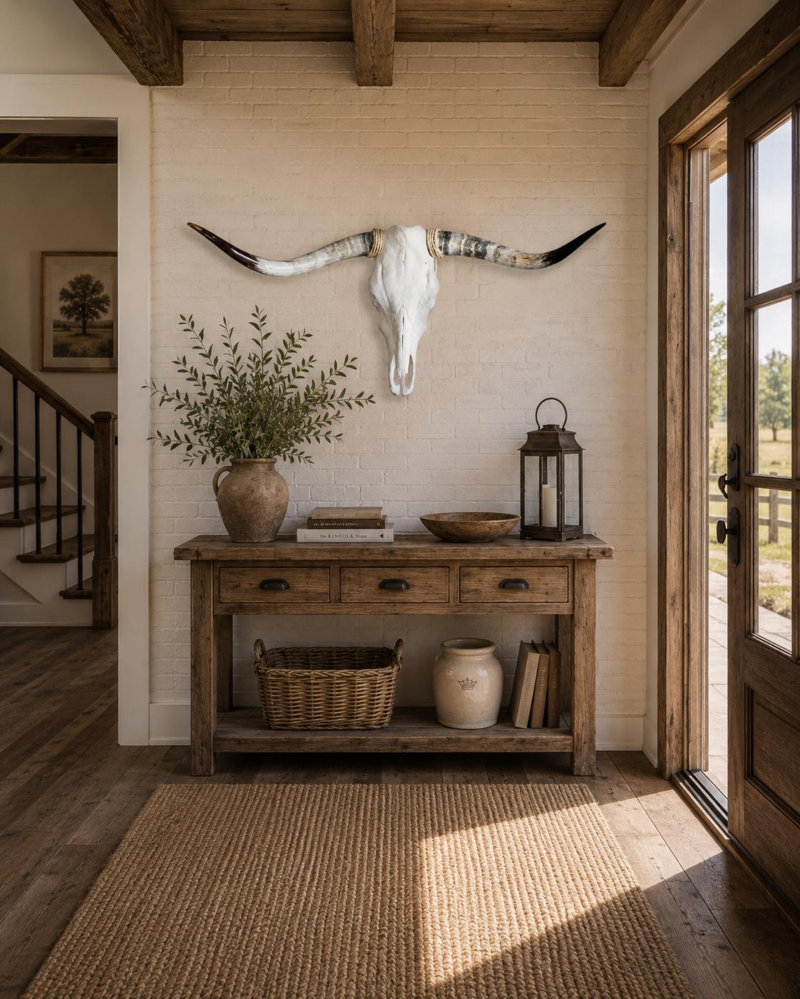 Longhorn Skull Wall Decor, 44” Wide – Natural Horns, Rustic Western Wall Decor