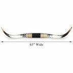 Mounted Longhorn Wall Decor, 63” Wide - Natural Horns with Cowhide-Wrapped Wood Mount
