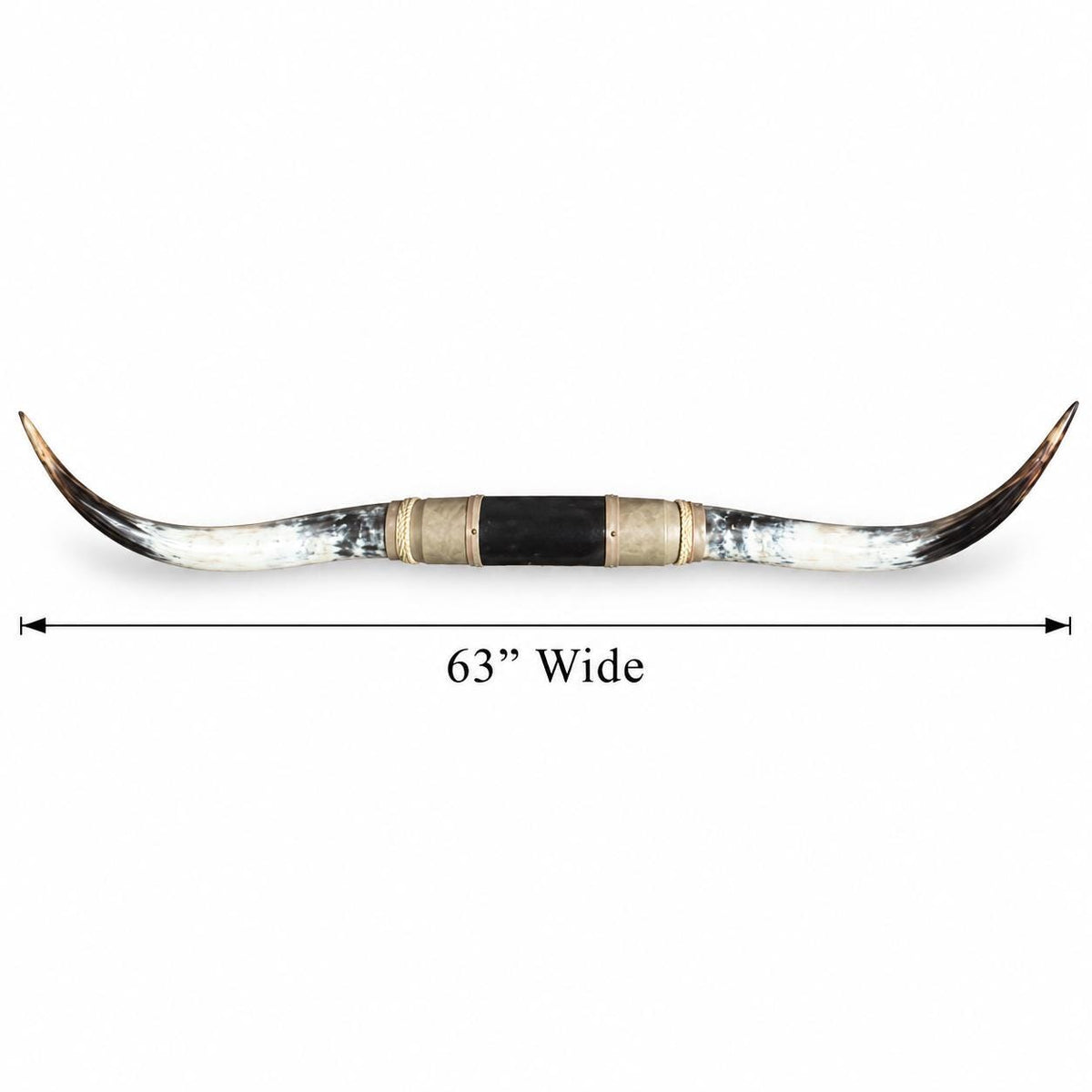 Mounted Longhorn Wall Decor, 63” Wide - Natural Horns with Cowhide-Wrapped Wood Mount