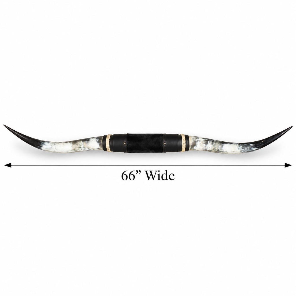 Mounted Longhorn Wall Decor, 66” Wide - Natural Horns with Cowhide-Wrapped Wood Mount