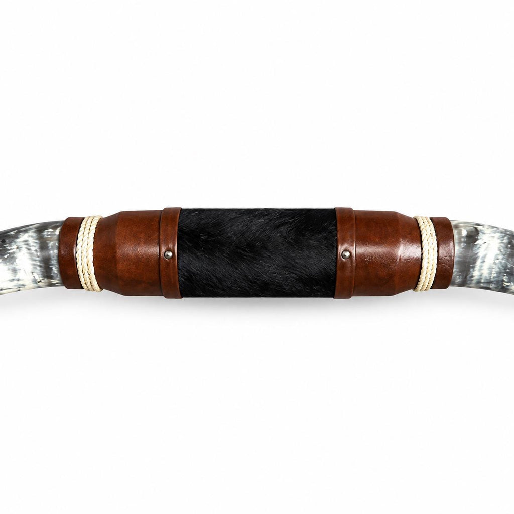 Mounted Longhorn Wall Decor, 68” Wide - Natural Horns with Cowhide-Wrapped Wood Mount