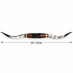 Mounted Longhorn Wall Decor, 68” Wide - Natural Horns with Cowhide-Wrapped Wood Mount