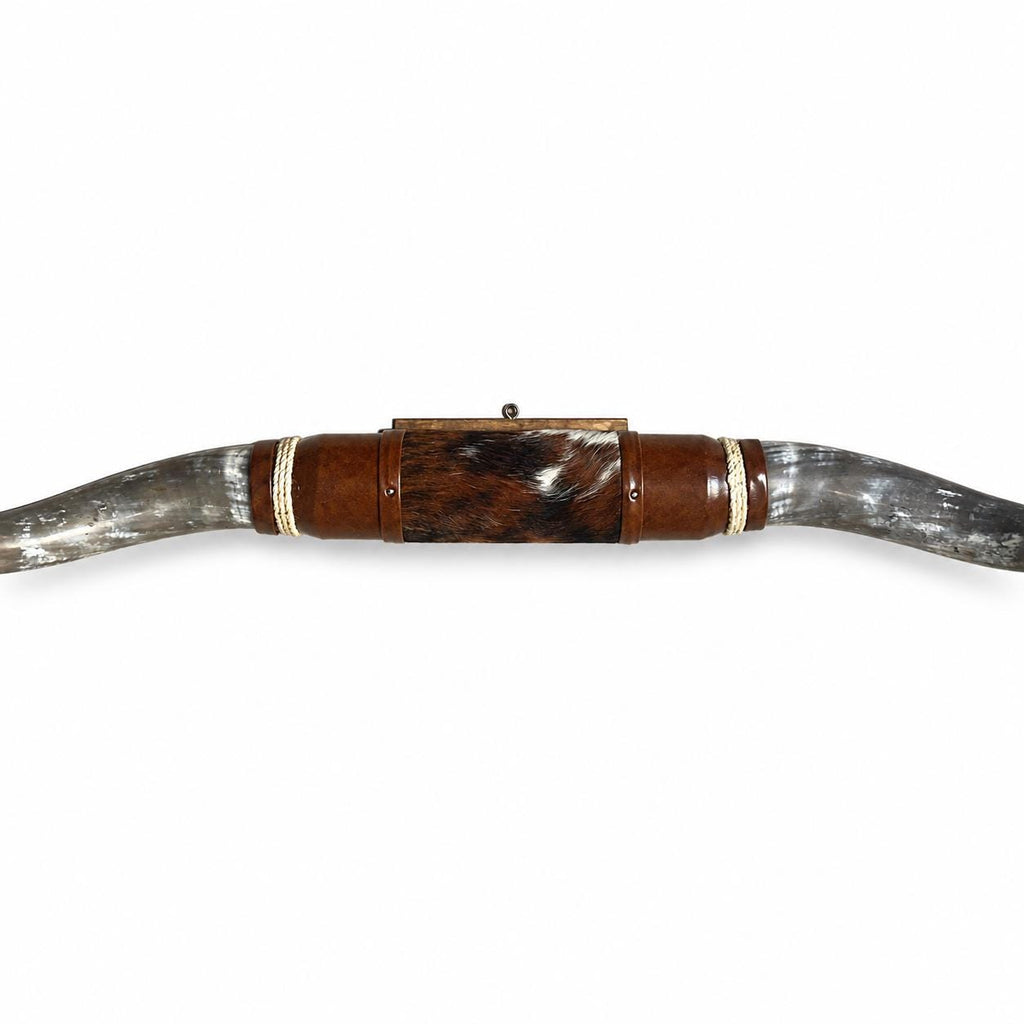 Mounted Longhorn Wall Decor, 61” Wide - Natural Horns with Cowhide-Wrapped Wood Mount