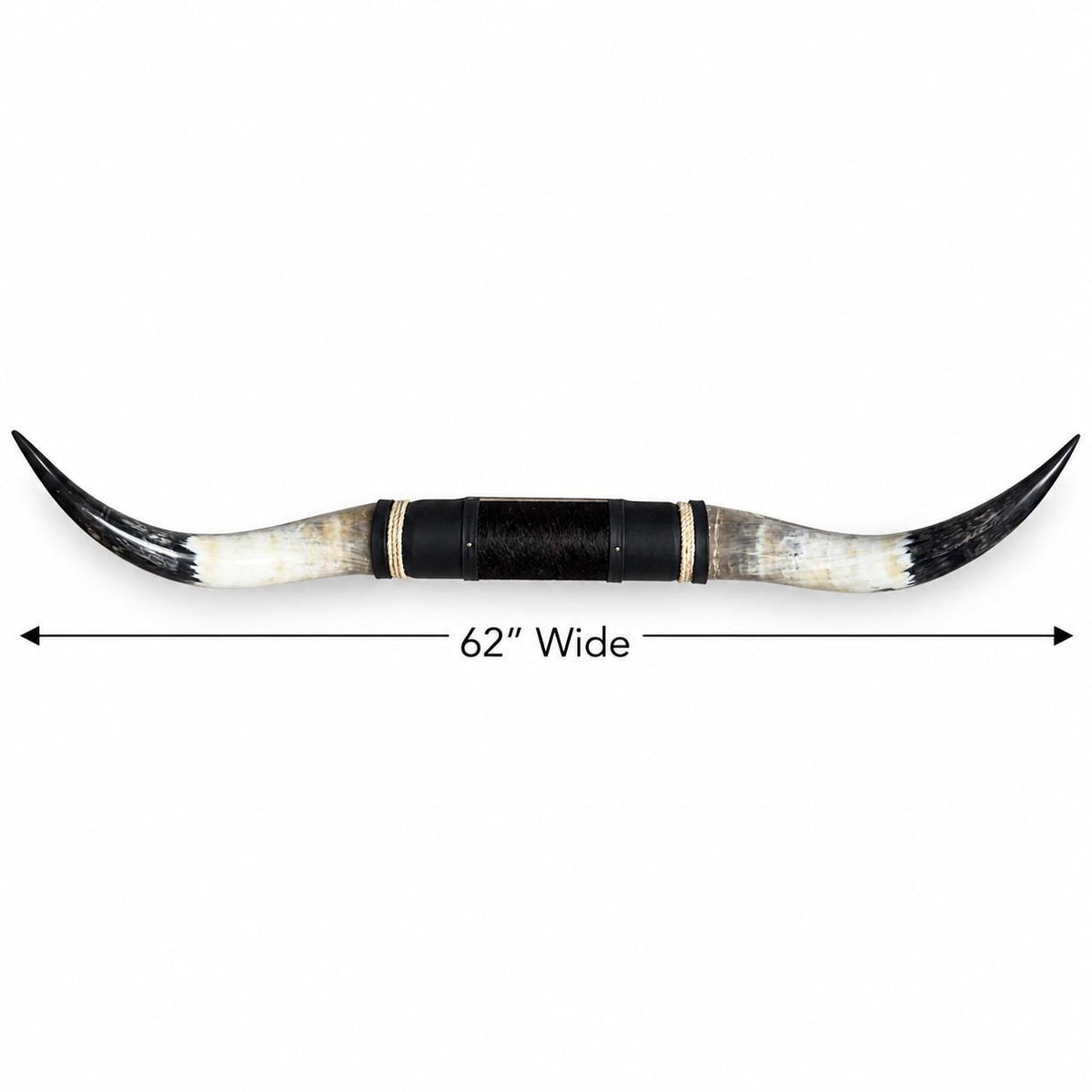 Mounted Longhorn Wall Decor, 62” Wide - Natural Horns with Cowhide-Wrapped Wood Mount