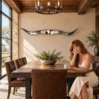 Mounted Longhorn Wall Decor, 64” Wide - Natural Horns with Cowhide-Wrapped Wood Mount