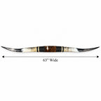 Mounted Longhorn Wall Decor, 63” Wide - Natural Horns with Cowhide-Wrapped Wood Mount