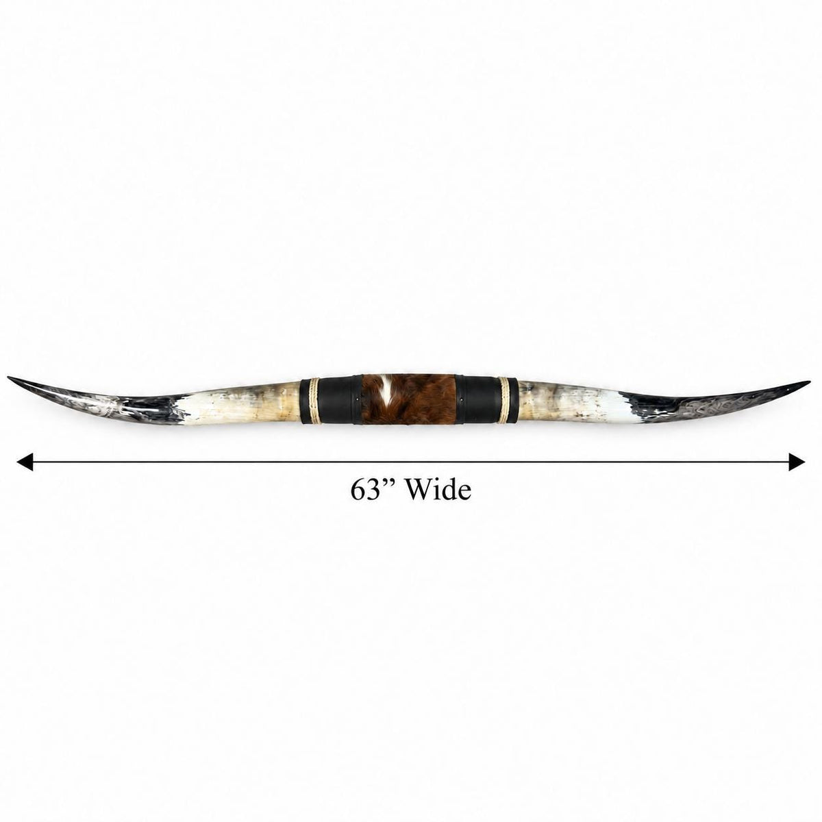Mounted Longhorn Wall Decor, 63” Wide - Natural Horns with Cowhide-Wrapped Wood Mount