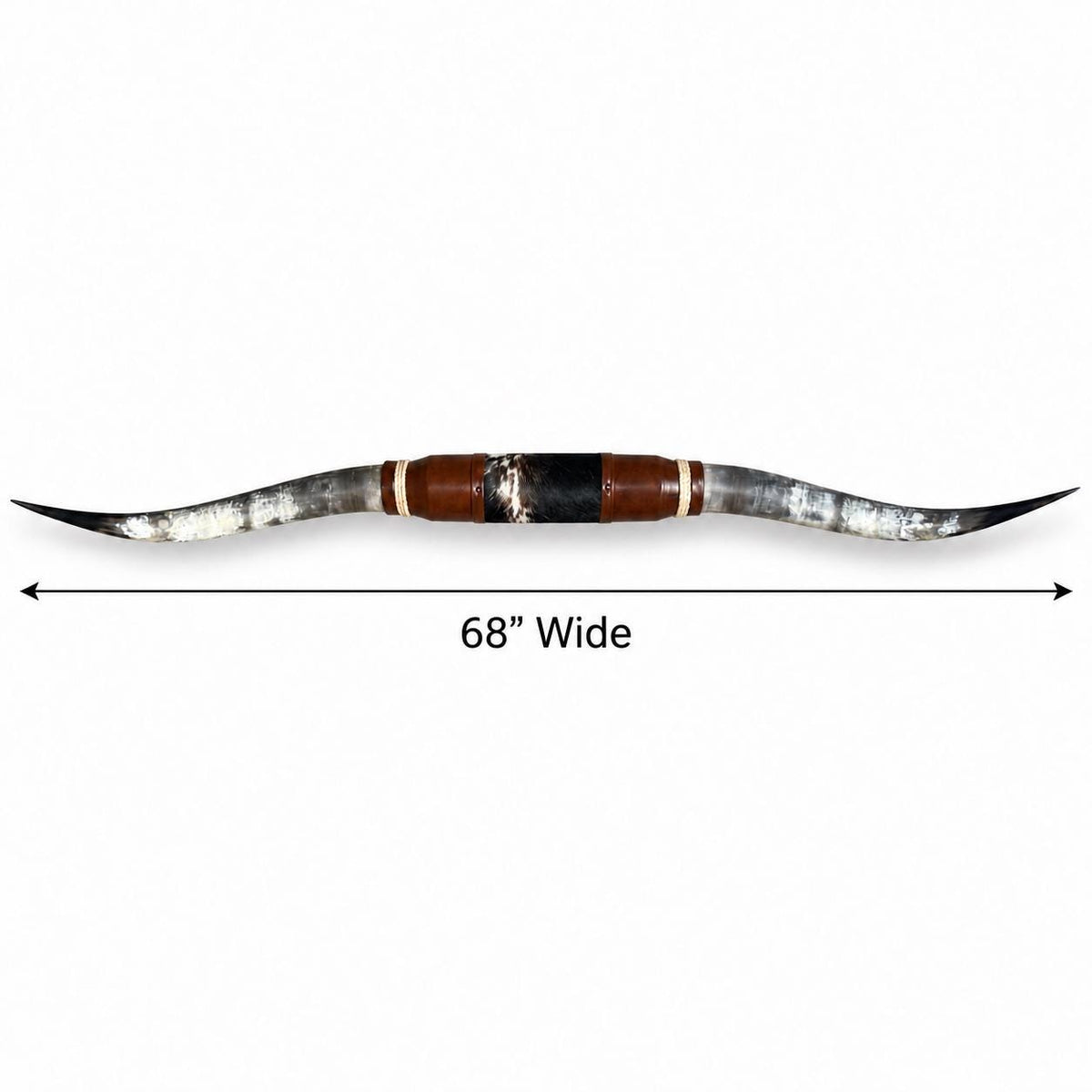 Mounted Longhorn Wall Decor, 68” Wide - Natural Horns with Cowhide-Wrapped Wood Mount