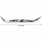 Mounted Longhorn Wall Decor, 65” Wide - Natural Horns with Cowhide-Wrapped Wood Mount