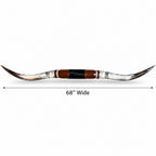 Mounted Longhorn Wall Decor, 68” Wide - Natural Horns with Cowhide-Wrapped Wood Mount