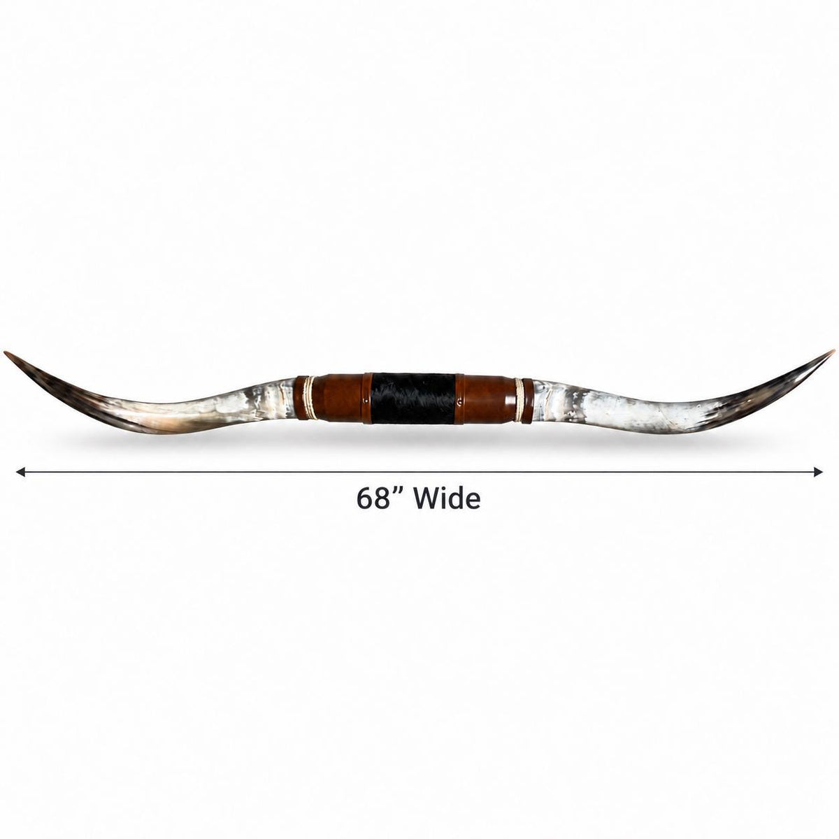 Mounted Longhorn Wall Decor, 68” Wide - Natural Horns with Cowhide-Wrapped Wood Mount