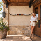 Mounted Longhorn Wall Decor, 68” Wide - Natural Horns with Cowhide-Wrapped Wood Mount