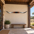 Mounted Longhorn Wall Decor, 67” Wide - Natural Horns with Cowhide-Wrapped Wood Mount