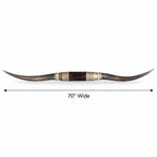 Mounted Longhorn Wall Decor, 70” Wide - Natural Horns with Cowhide-Wrapped Wood Mount