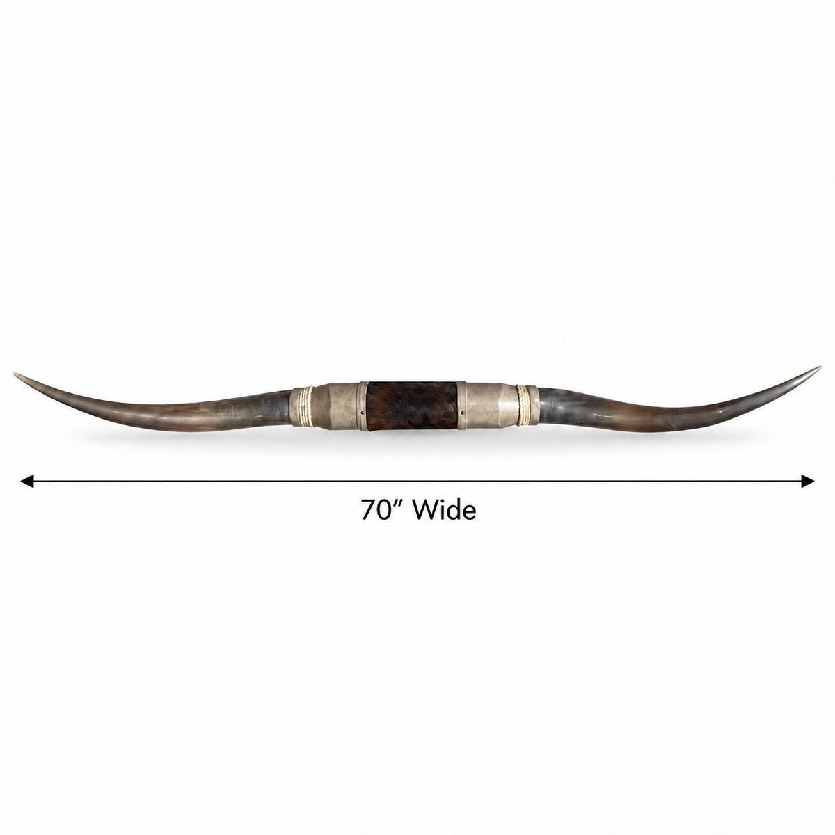 Mounted Longhorn Wall Decor, 70” Wide - Natural Horns with Cowhide-Wrapped Wood Mount