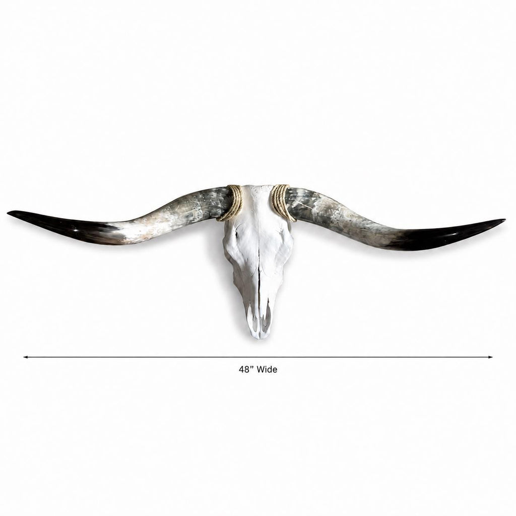 Longhorn Skull Wall Decor, 48” Wide – Natural Curved Horns, Rustic Western Ranch Decor