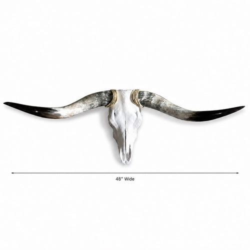 Longhorn Skull Wall Decor, 48” Wide – Natural Curved Horns, Rustic Western Ranch Decor