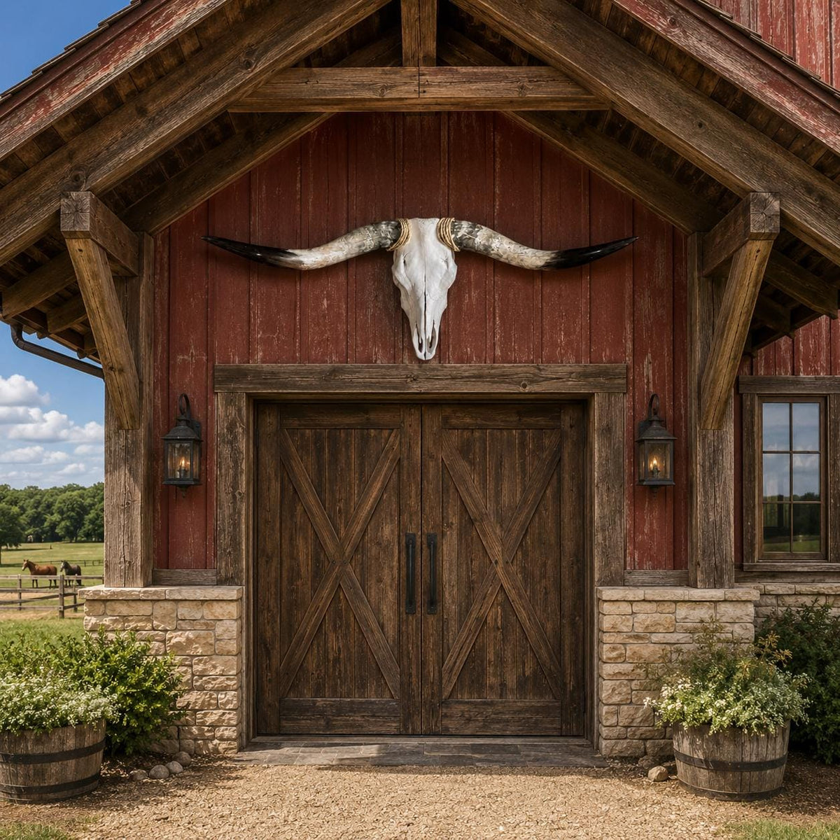 Longhorn Skull Wall Decor, 48” Wide – Natural Curved Horns, Rustic Western Ranch Decor