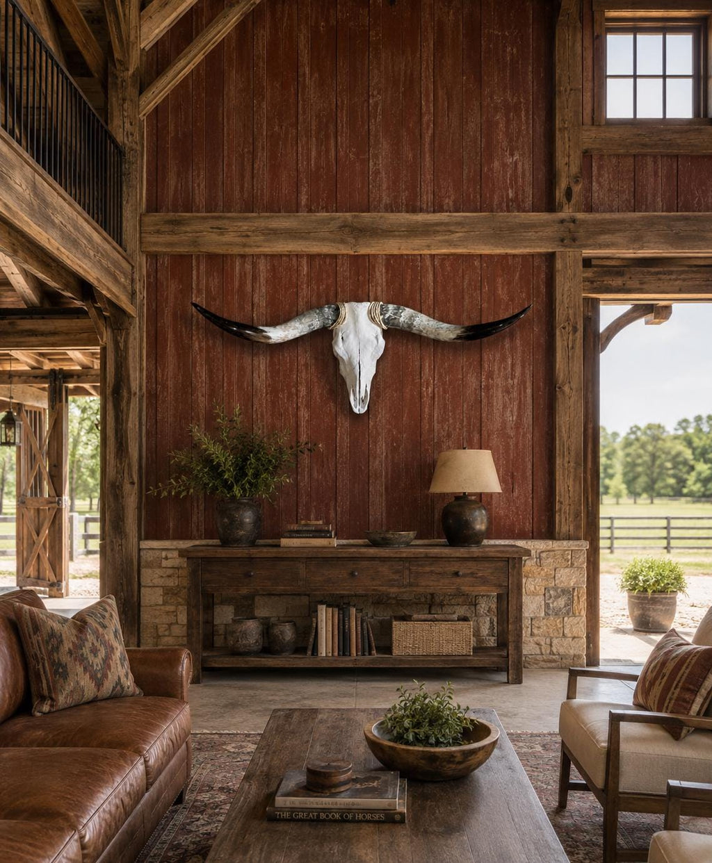 Longhorn Skull Wall Decor, 48” Wide – Natural Curved Horns, Rustic Western Ranch Decor