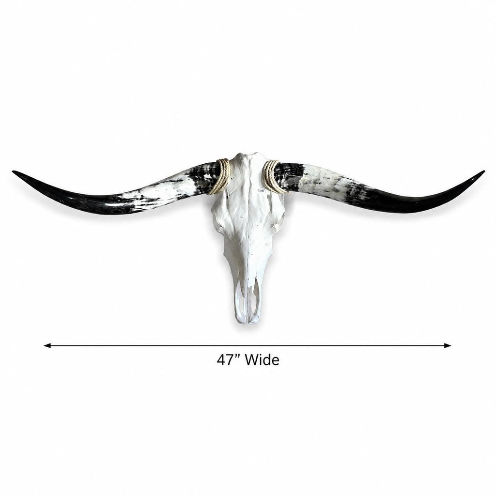 Longhorn Skull Wall Decor, 47” Wide – Black & White Horns, Western Wall Decor