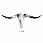 Longhorn Skull Wall Decor, 47” Wide – Black & White Horns, Western Wall Decor
