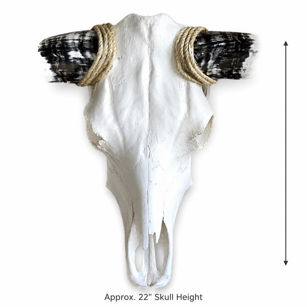 Longhorn Skull Wall Decor, 47” Wide – Black & White Horns, Western Wall Decor