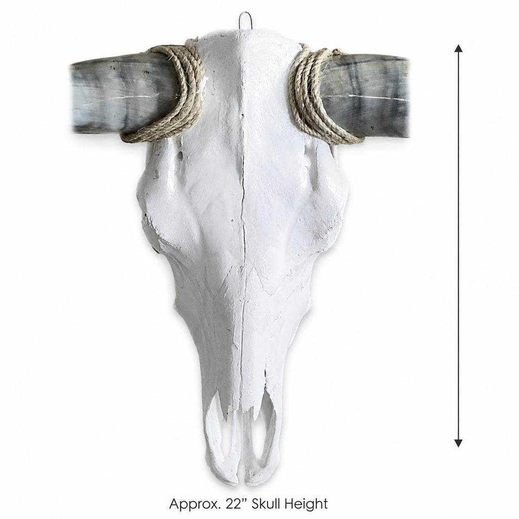 Longhorn Skull Wall Decor, 44” Wide – Sweeping Black Horns, Western Wall Decor