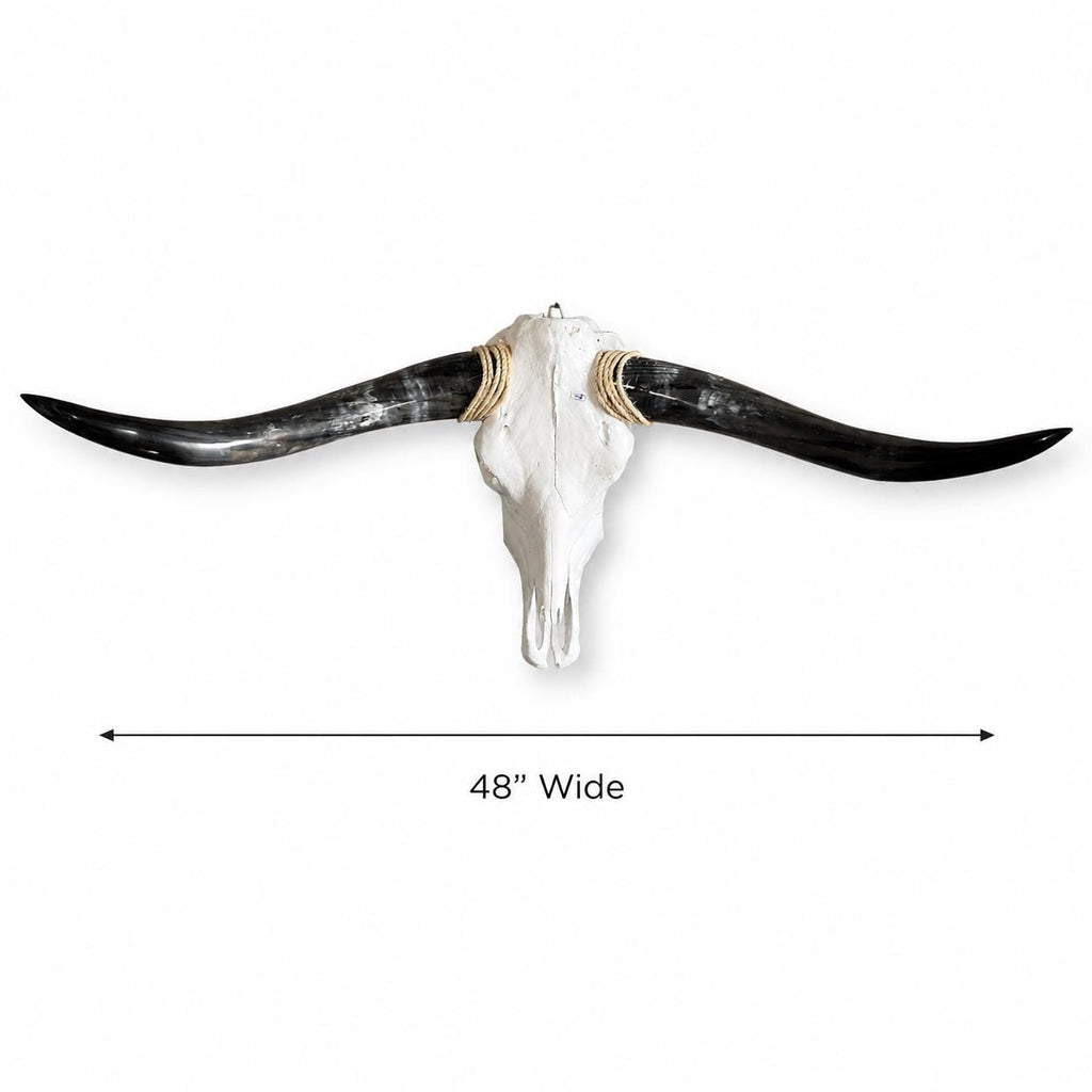 Longhorn Skull Wall Decor, 48” Wide – Dark Sweeping Horns, Western Wall Decor