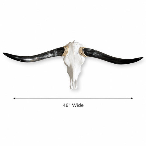 Longhorn Skull Wall Decor, 48” Wide – Dark Sweeping Horns, Western Wall Decor