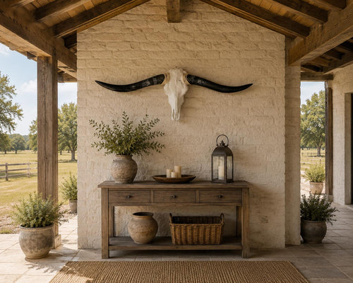 Longhorn Skull Wall Decor, 48” Wide – Dark Sweeping Horns, Western Wall Decor
