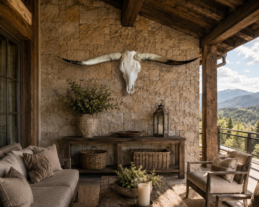 Longhorn Skull Wall Decor, 48” Wide – Natural Horns, Rustic Lodge Wall Decor