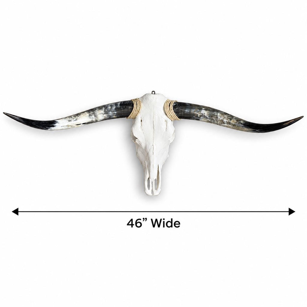 Longhorn Skull Wall Decor, 46” Wide – Natural Patterned Horns, Rustic Ranch Decor